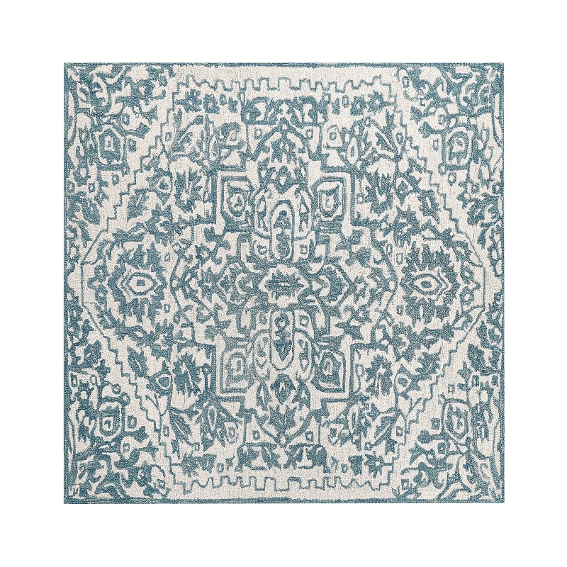 Dywan wełniany 200 x 200 cm biało-niebieski AHMETLI Dywan wełniany 200 x 200 cm biało-niebieski AHMETLI