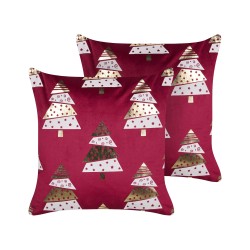 Zestaw 2 poduszek dekoracyjnych GOLDSPRUCE Welur 45 x 45 cm Czerwony Wzór świąteczny