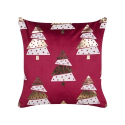 Zestaw 2 poduszek dekoracyjnych GOLDSPRUCE Welur 45 x 45 cm Czerwony Wzór świąteczny Zestaw 2 poduszek dekoracyjnych GOLDSPRUCE Welur 45 x 45 cm Czerwony Wzór świąteczny