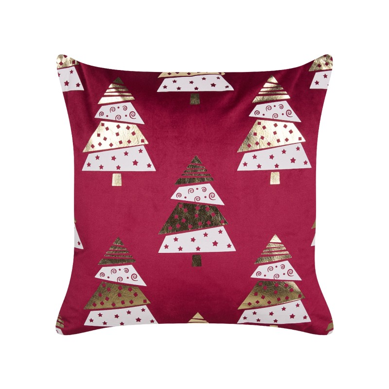 Zestaw 2 poduszek dekoracyjnych GOLDSPRUCE Welur 45 x 45 cm Czerwony Wzór świąteczny Zestaw 2 poduszek dekoracyjnych GOLDSPRUCE Welur 45 x 45 cm Czerwony Wzór świąteczny