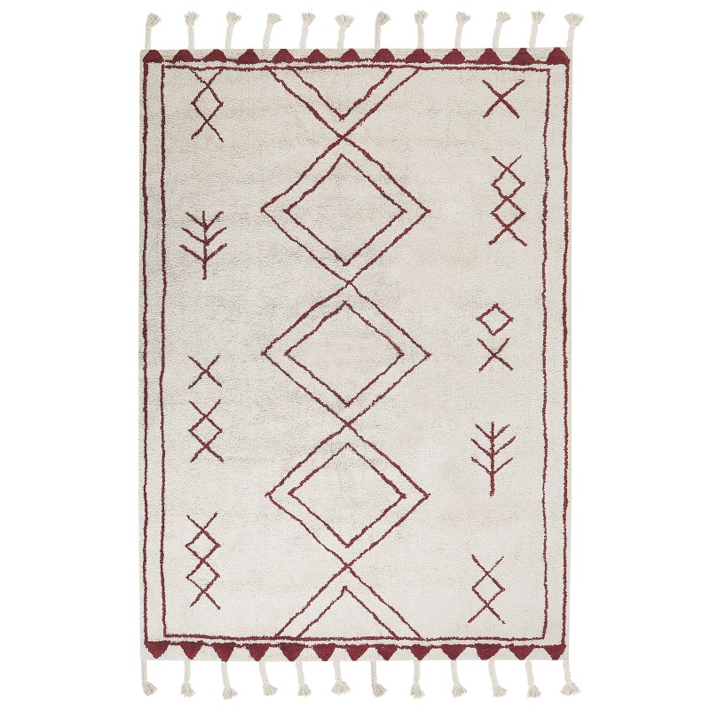 Dywan bawełniany 160 x 230 cm biało-czerwony KENITRA Dywan bawełniany 160 x 230 cm biało-czerwony KENITRA