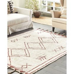 Dywan bawełniany 160 x 230 cm biało-czerwony KENITRA Dywan bawełniany 160 x 230 cm biało-czerwony KENITRA