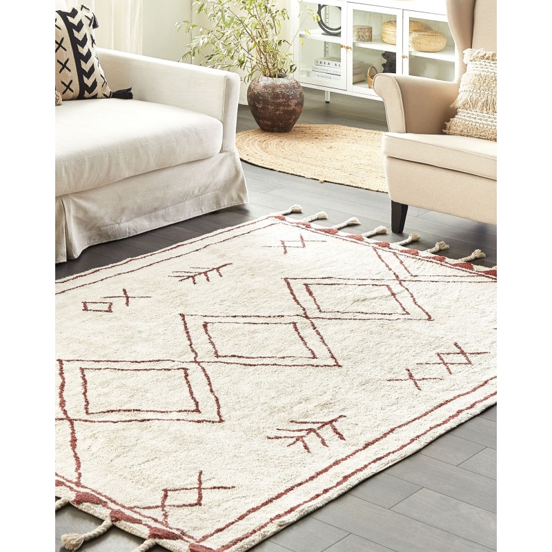 Dywan bawełniany 160 x 230 cm biało-czerwony KENITRA Dywan bawełniany 160 x 230 cm biało-czerwony KENITRA