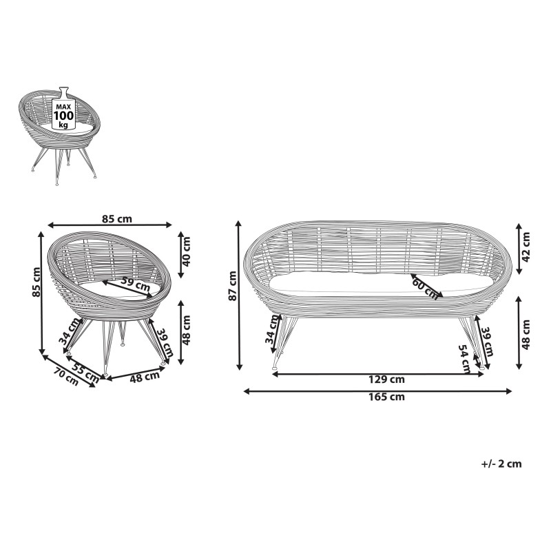 Zestaw ogrodowy dla 3 osób MARATEA Rattan Naturalny Zestaw ogrodowy dla 3 osób MARATEA Rattan Naturalny