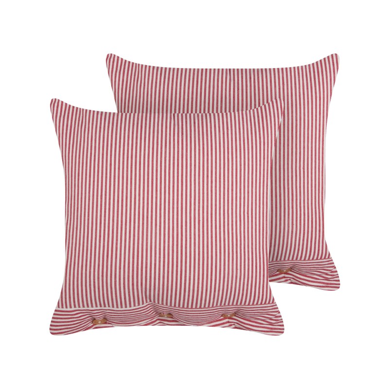 Zestaw 2 poduszek dekoracyjnych AALITA Bawełna 45 x 45 cm Czerwony W paski Zestaw 2 poduszek dekoracyjnych AALITA Bawełna 45 x 45 cm Czerwony W paski