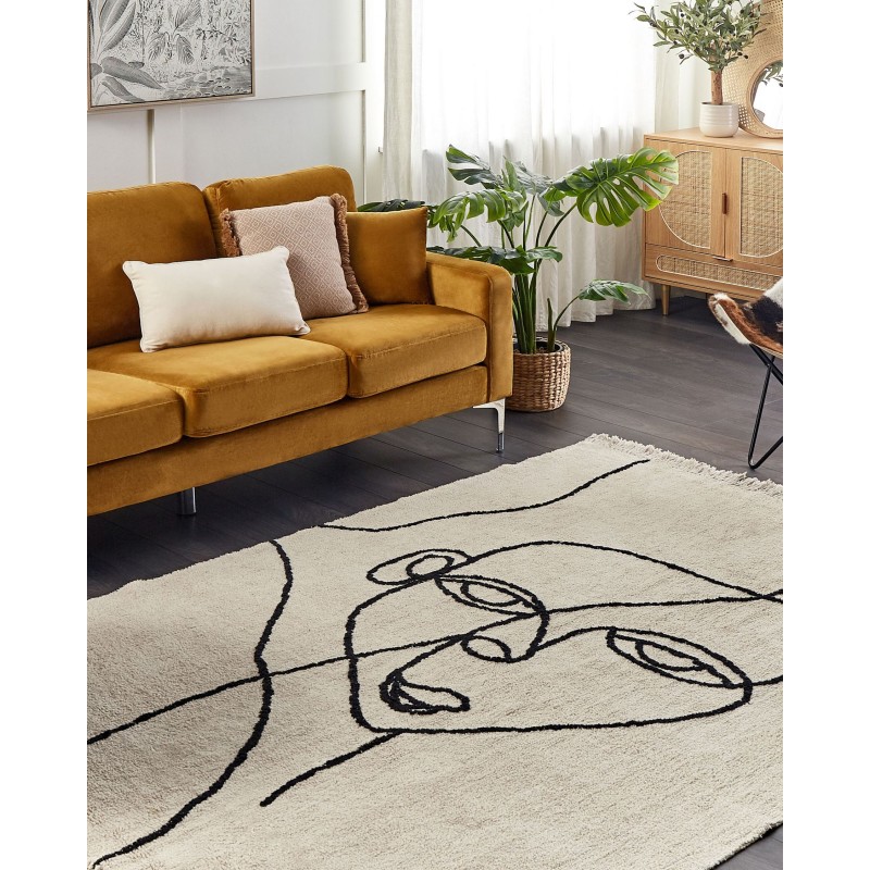 Dywan bawełniany 140 x 200 cm beżowo-czarny NURU Dywan bawełniany 140 x 200 cm beżowo-czarny NURU