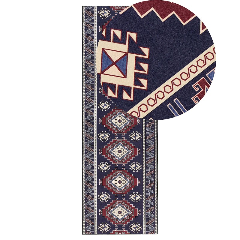Dywan 80 x 240 cm niebiesko-czerwony KANGAL Dywan 80 x 240 cm niebiesko-czerwony KANGAL