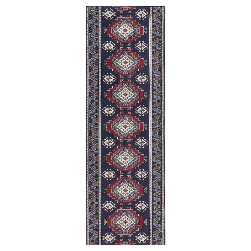 Dywan 80 x 240 cm niebiesko-czerwony KANGAL Dywan 80 x 240 cm niebiesko-czerwony KANGAL