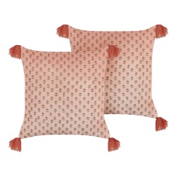 Zestaw 2 poduszek dekoracyjnych RUMHORA Welur 45 x 45 cm Różowy Wzór kwiatowy