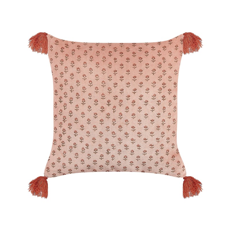 Zestaw 2 poduszek dekoracyjnych RUMHORA Welur 45 x 45 cm Różowy Wzór kwiatowy Zestaw 2 poduszek dekoracyjnych RUMHORA Welur 45 x 45 cm Różowy Wzór kwiatowy