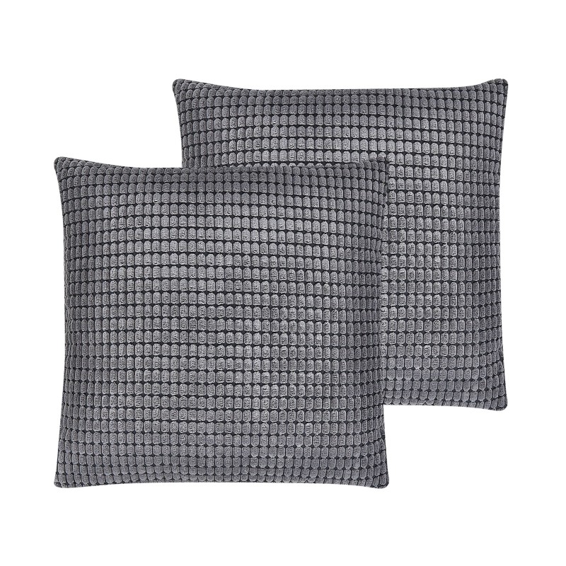 Zestaw 2 poduszek dekoracyjnych ASPIDISTRA Welur 45 x 45 cm Szary Wzór geometryczny Zestaw 2 poduszek dekoracyjnych ASPIDISTRA Welur 45 x 45 cm Szary Wzór geometryczny