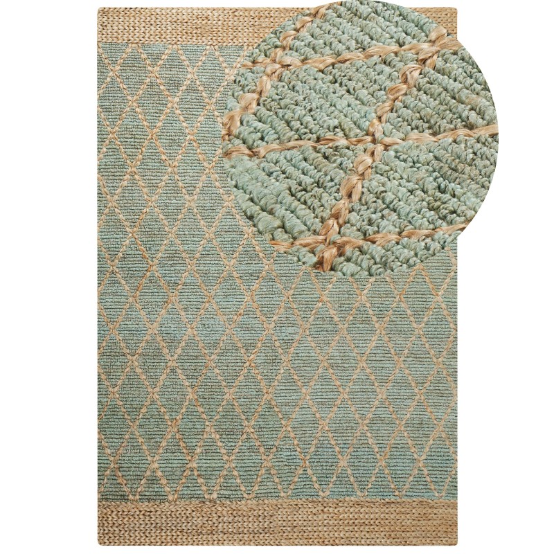 Dywan z juty 200 x 300 cm zielony z beżowym TELLIKAYA Dywan z juty 200 x 300 cm zielony z beżowym TELLIKAYA