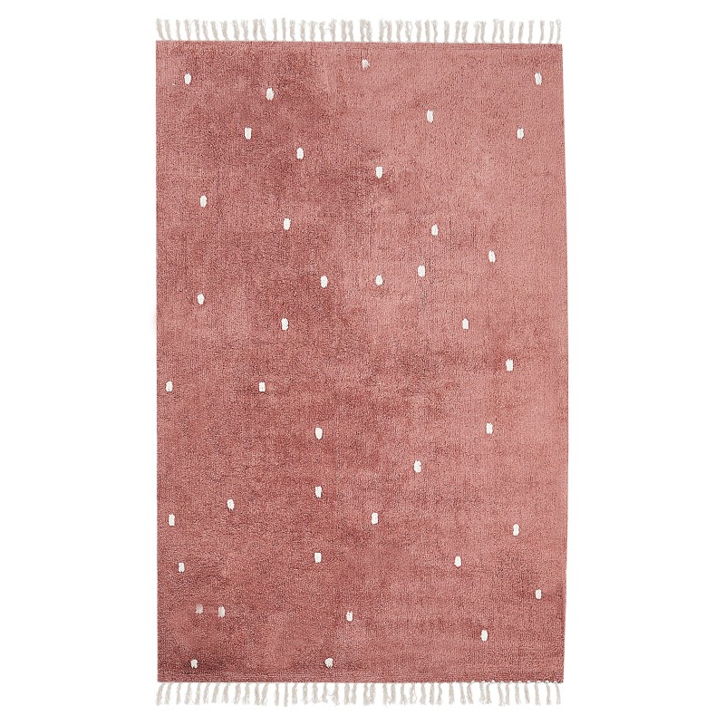 Dywan bawełniany w kropki 140 x 200 cm jasnoczerwony ASTAF Dywan bawełniany w kropki 140 x 200 cm jasnoczerwony ASTAF