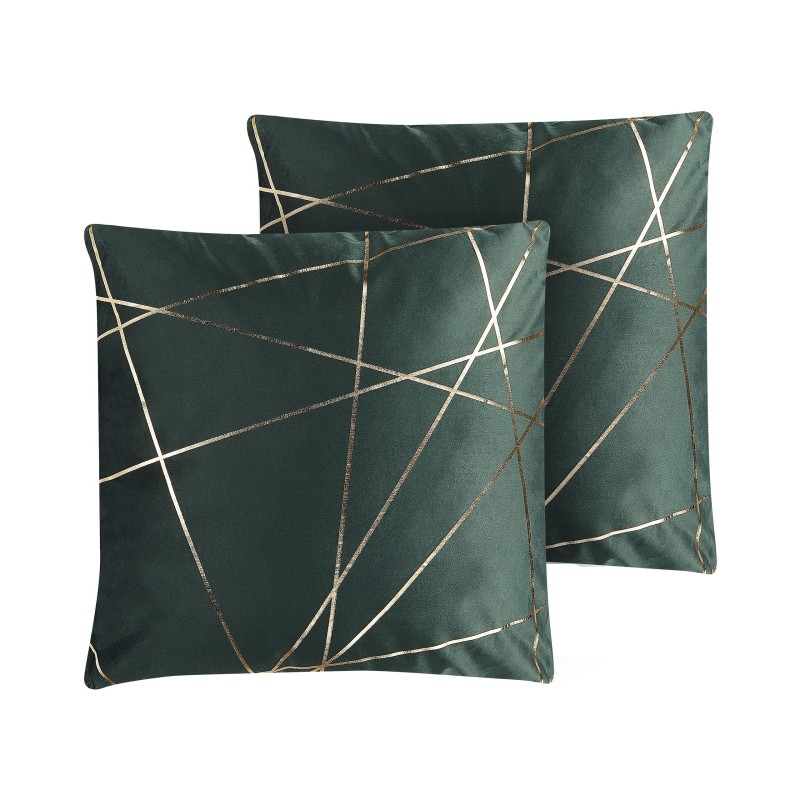 Zestaw 2 poduszek dekoracyjnych PINUS Welur 45 x 45 cm Ciemnozielony Wzór geometryczny Zestaw 2 poduszek dekoracyjnych PINUS Welur 45 x 45 cm Ciemnozielony Wzór geometryczny