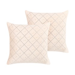 Zestaw 2 poduszek dekoracyjnych YARROW Welur 45 x 45 cm Beżowy Wzór geometryczny