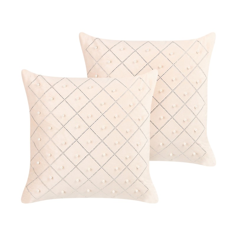 Zestaw 2 poduszek dekoracyjnych YARROW Welur 45 x 45 cm Beżowy Wzór geometryczny Zestaw 2 poduszek dekoracyjnych YARROW Welur 45 x 45 cm Beżowy Wzór geometryczny