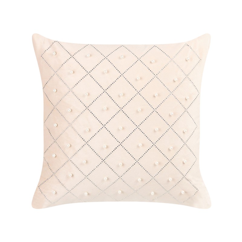 Zestaw 2 poduszek dekoracyjnych YARROW Welur 45 x 45 cm Beżowy Wzór geometryczny Zestaw 2 poduszek dekoracyjnych YARROW Welur 45 x 45 cm Beżowy Wzór geometryczny