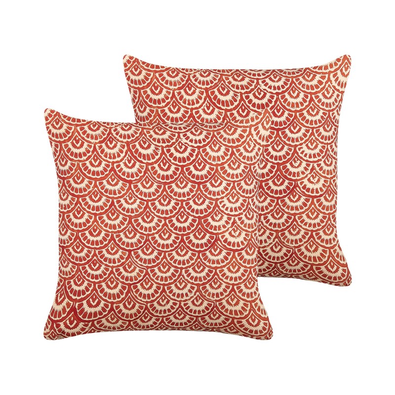 Zestaw 2 poduszek dekoracyjnych RHUS Bawełna 45 x 45 cm Czerwony Wzór geometryczny Zestaw 2 poduszek dekoracyjnych RHUS Bawełna 45 x 45 cm Czerwony Wzór geometryczny
