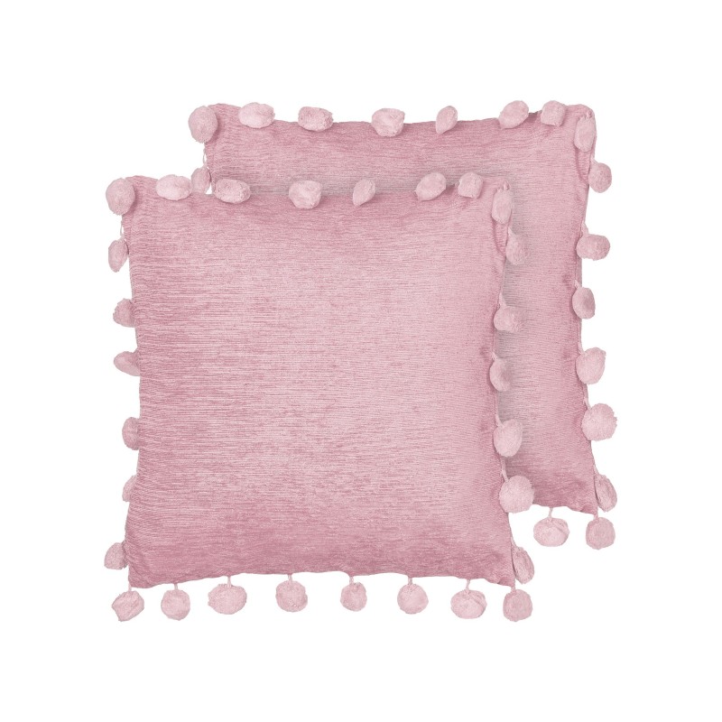 Zestaw 2 poduszek dekoracyjnych JASMINE 45 x 45 cm Różowy Jednolity Zestaw 2 poduszek dekoracyjnych JASMINE 45 x 45 cm Różowy Jednolity