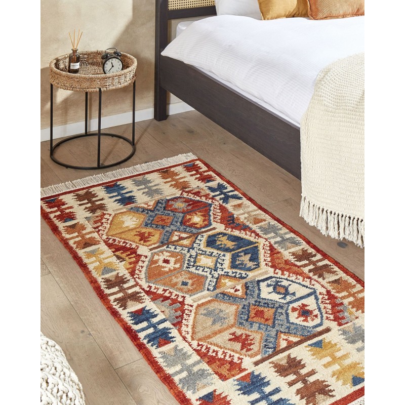 Dywan wełniany kilim 80 x 150 cm wielokolorowy VANASHEN Dywan wełniany kilim 80 x 150 cm wielokolorowy VANASHEN