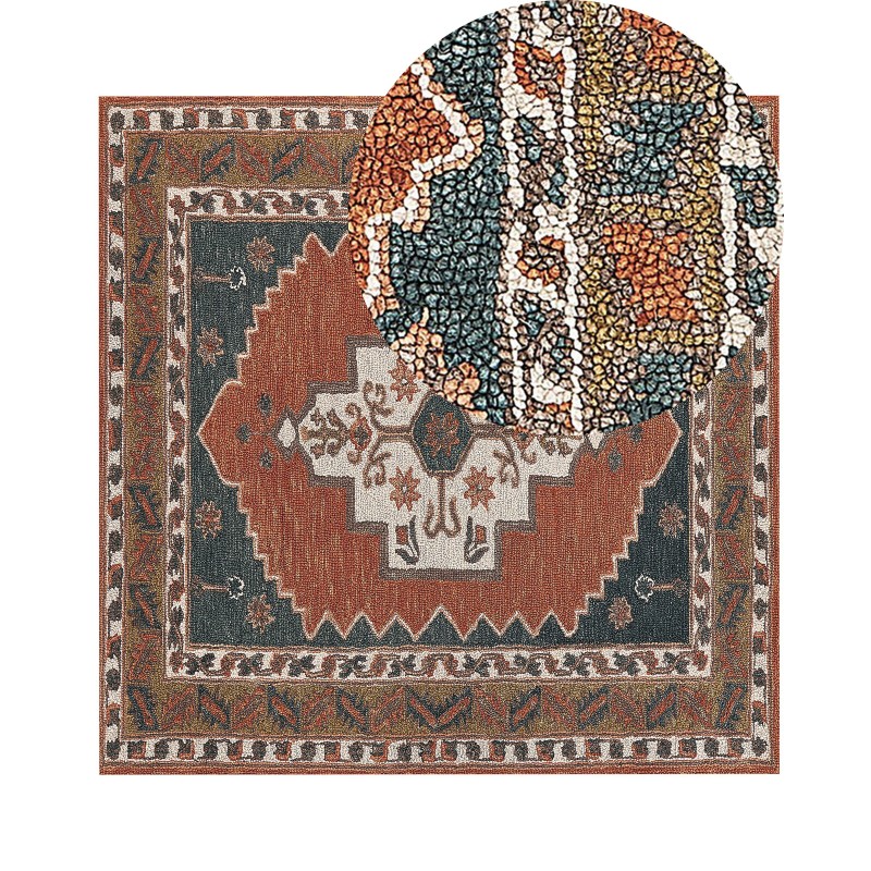 Dywan wełniany 200 x 200 cm wielokolorowy GELINKAYA Dywan wełniany 200 x 200 cm wielokolorowy GELINKAYA