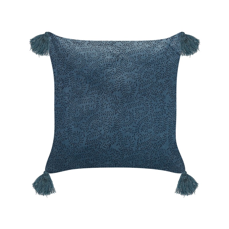 Zestaw 2 poduszek dekoracyjnych SETARIA Welur 45 x 45 cm Ciemnoniebieski Wzór roślinny Zestaw 2 poduszek dekoracyjnych SETARIA Welur 45 x 45 cm Ciemnoniebieski Wzór roślinny