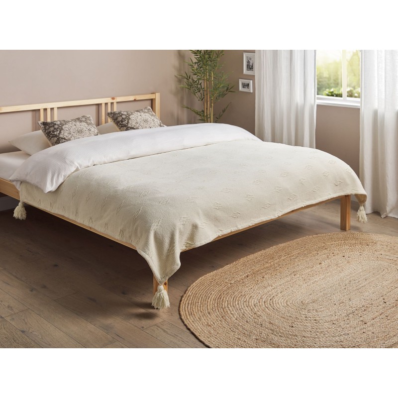 Narzuta na łóżko KAZY Bawełna 150 x 200 cm Beżowy Narzuta na łóżko KAZY Bawełna 150 x 200 cm Beżowy