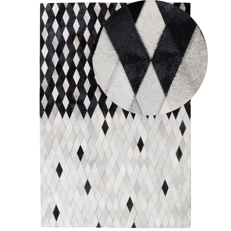 Dywan patchwork skórzany 160 x 230 cm czarno-biały MALDAN Dywan patchwork skórzany 160 x 230 cm czarno-biały MALDAN
