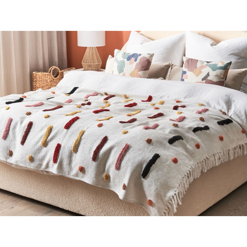 Koc ALAPPUZHA Bawełna 130 x 180 cm Biały Koc ALAPPUZHA Bawełna 130 x 180 cm Biały