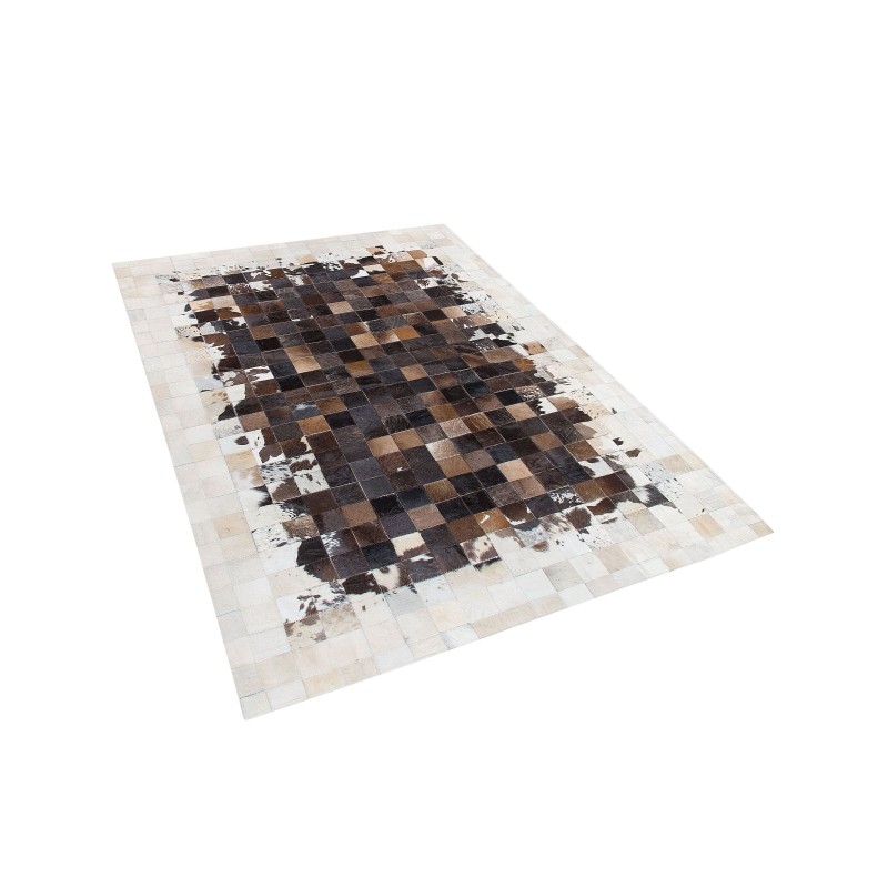 Dywan patchwork skórzany 160 x 230 cm brązowo-beżowy OKCULU Dywan patchwork skórzany 160 x 230 cm brązowo-beżowy OKCULU
