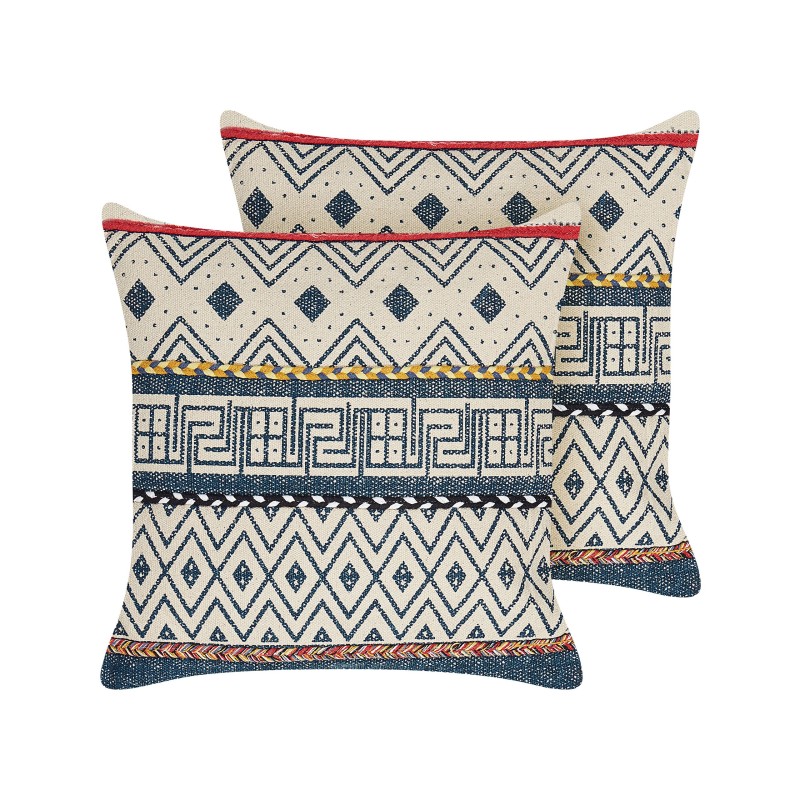 Zestaw 2 poduszek dekoracyjnych SOUK Bawełna 50 x 50 cm Kolorowy Wzór geometryczny Zestaw 2 poduszek dekoracyjnych SOUK Bawełna 50 x 50 cm Kolorowy Wzór geometryczny