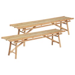 Zestaw 2 ławek ogrodowych TINDARI 180 cm Drewno bambusowe Jasnobrązowy Zestaw 2 ławek ogrodowych TINDARI 180 cm Drewno bambusowe Jasnobrązowy