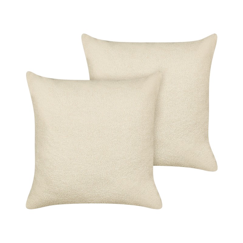 Zestaw 2 poduszek dekoracyjnych LEUZEA Boucle 60 x 60 cm Beżowy Jednolity Zestaw 2 poduszek dekoracyjnych LEUZEA Boucle 60 x 60 cm Beżowy Jednolity