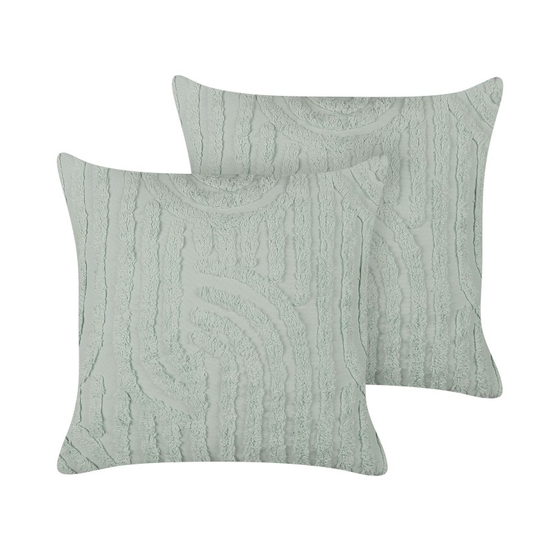 Zestaw 2 poduszek dekoracyjnych TELLIMA Bawełna 45 x 45 cm Miętowy Wzór geometryczny Zestaw 2 poduszek dekoracyjnych TELLIMA Bawełna 45 x 45 cm Miętowy Wzór geometryczny