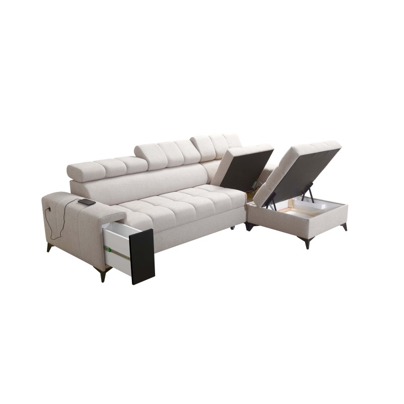 Esquina Venna I mini con función de cama y puerto USB en tela de terciopelo, Avra 9 Esquina Venna I mini con función de cama y puerto USB en tela de terciopelo, Avra 9