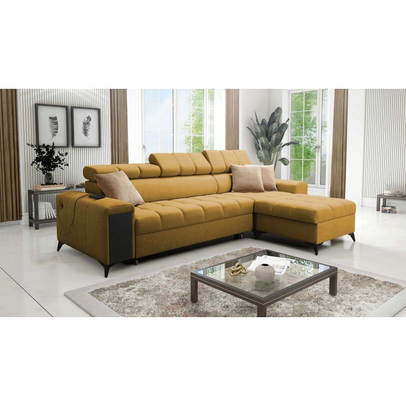 Venna I mini corner sofa with a sleeping function and USB port in Plush fabric, Avra 7