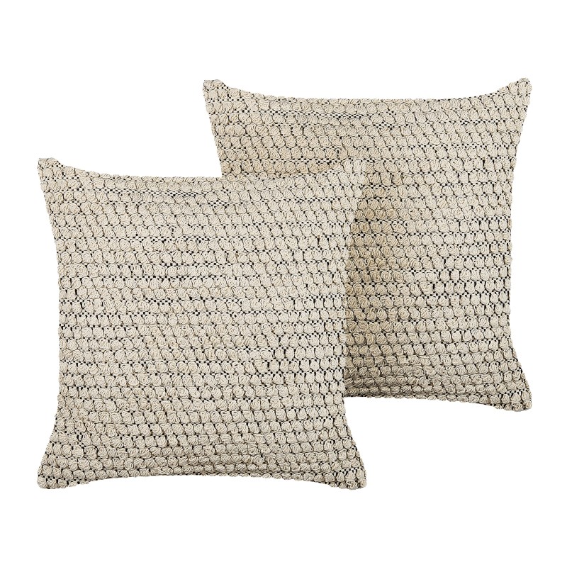 Zestaw 2 poduszek dekoracyjnych HOWEA Bawełna 45 x 45 cm Beżowy Wzór geometryczny Zestaw 2 poduszek dekoracyjnych HOWEA Bawełna 45 x 45 cm Beżowy Wzór geometryczny