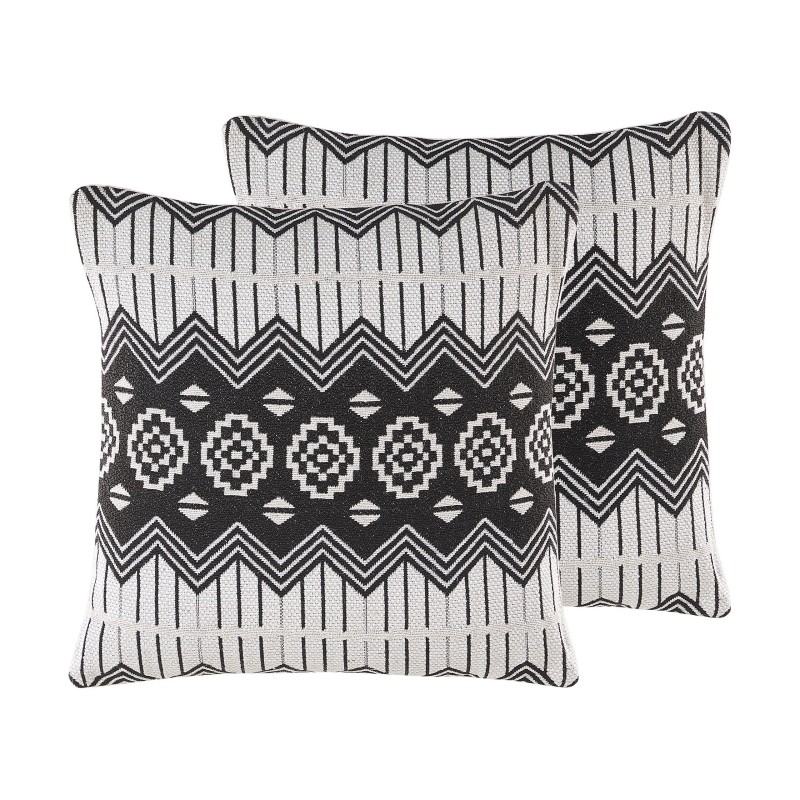 Zestaw 2 poduszek dekoracyjnych CARDAK Bawełna 45 x 45 cm Czarny/ biały Wzór geometryczny Zestaw 2 poduszek dekoracyjnych CARDAK Bawełna 45 x 45 cm Czarny/ biały Wzór geometryczny