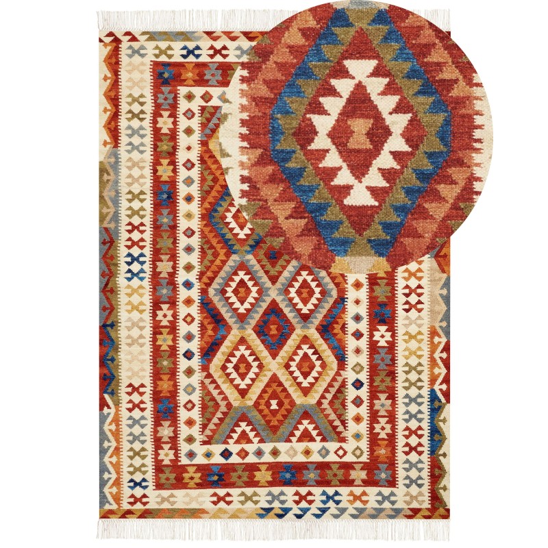 Dywan wełniany kilim 200 x 300 cm wielokolorowy OSHAKAN Dywan wełniany kilim 200 x 300 cm wielokolorowy OSHAKAN