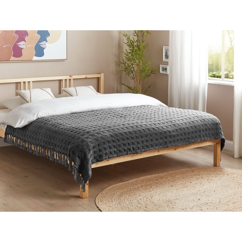 Narzuta na łóżko BERE Bawełna 150 x 200 cm Ciemnoszary Narzuta na łóżko BERE Bawełna 150 x 200 cm Ciemnoszary