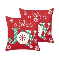 Zestaw 2 poduszek dekoracyjnych GINGERBREAD Bawełna 45 x 45 cm Czerwony Wzór świąteczny