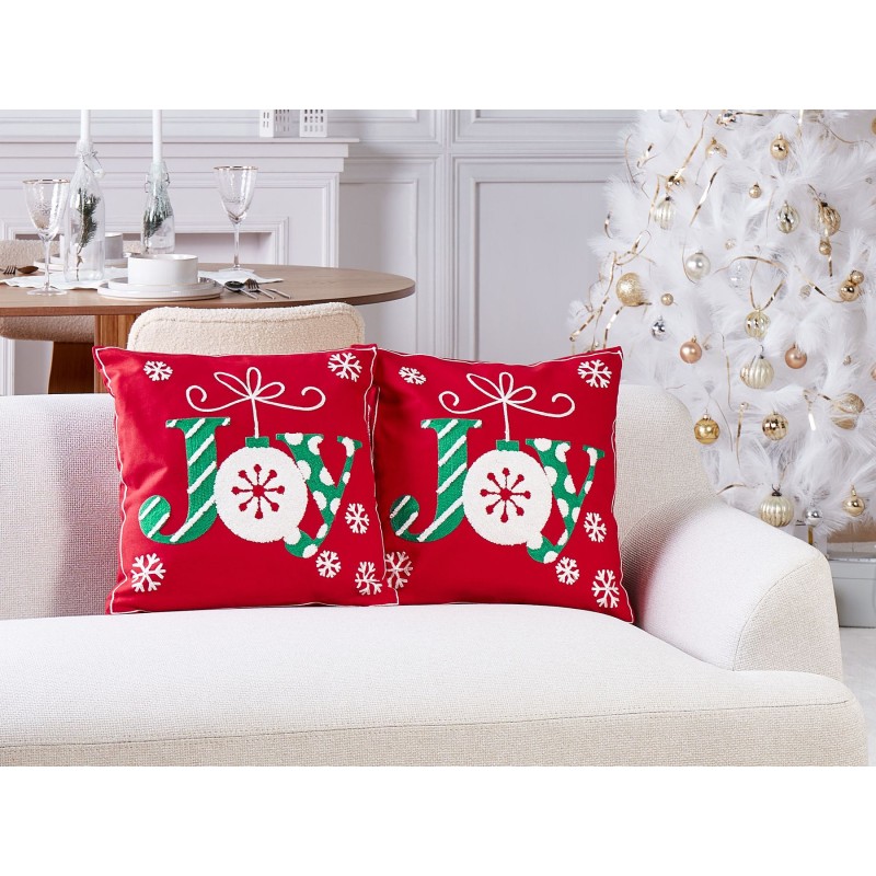 Zestaw 2 poduszek dekoracyjnych GINGERBREAD Bawełna 45 x 45 cm Czerwony Wzór świąteczny Zestaw 2 poduszek dekoracyjnych GINGERBREAD Bawełna 45 x 45 cm Czerwony Wzór świąteczny