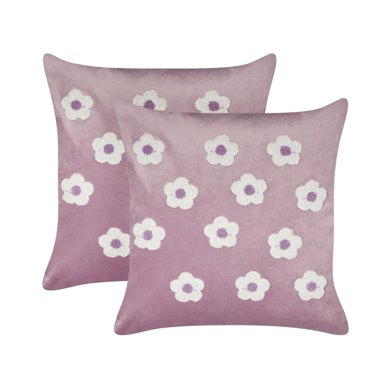 2 welurowe poduszki dekoracyjne haftowane w kwiaty 45 x 45 cm fioletowe ECHINACEA 2 welurowe poduszki dekoracyjne haftowane w kwiaty 45 x 45 cm fioletowe ECHINACEA