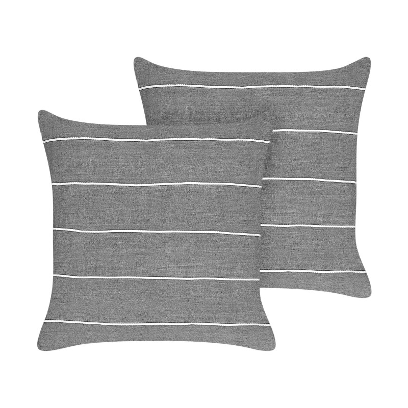 Zestaw 2 poduszek dekoracyjnych MILAS Len 50 x 50 cm Szary W paski Zestaw 2 poduszek dekoracyjnych MILAS Len 50 x 50 cm Szary W paski