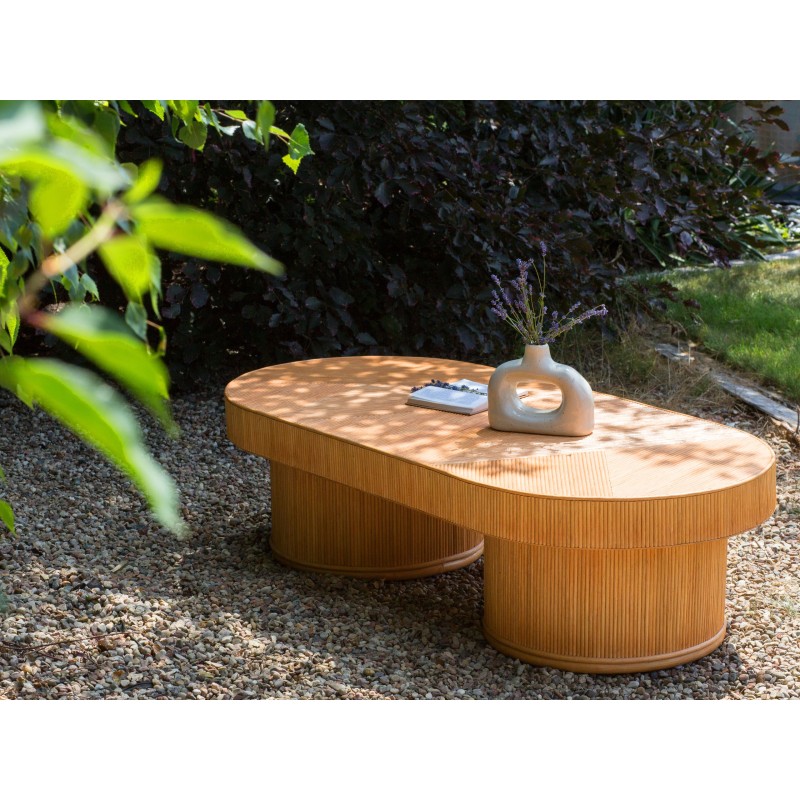 Stolik ogrodowy rattanowy 150 x 70 cm jasne drewno AIROLE Stolik ogrodowy rattanowy 150 x 70 cm jasne drewno AIROLE