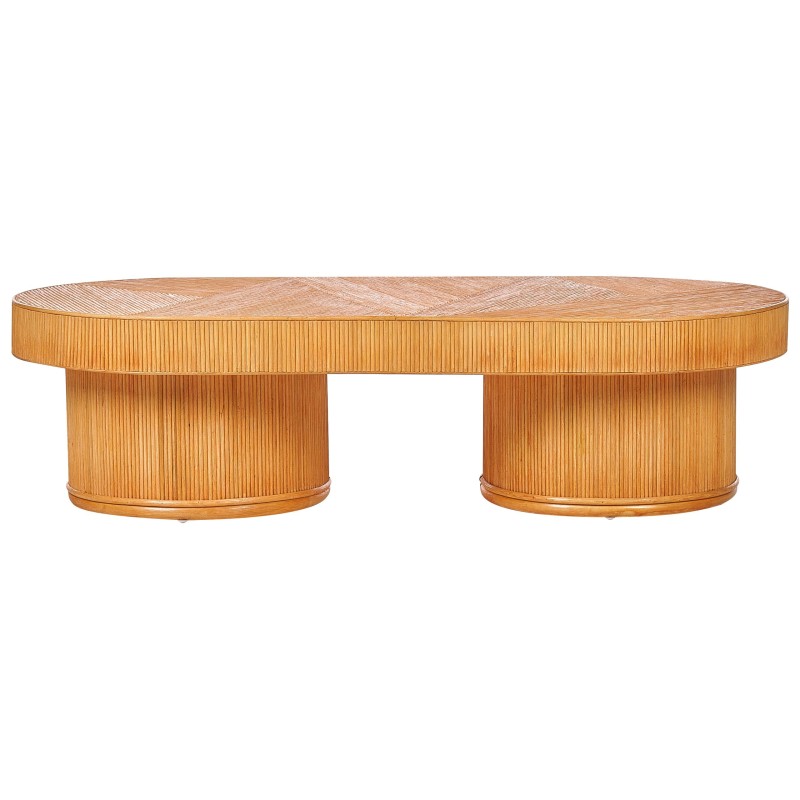 Stolik ogrodowy rattanowy 150 x 70 cm jasne drewno AIROLE Stolik ogrodowy rattanowy 150 x 70 cm jasne drewno AIROLE