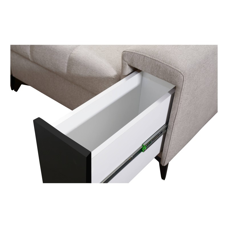 Sofá esquinero Venna I mini con función de cama y puerto USB en tela Plusz, Avra 14. Sofá esquinero Venna I mini con función de cama y puerto USB en tela Plusz, Avra 14.