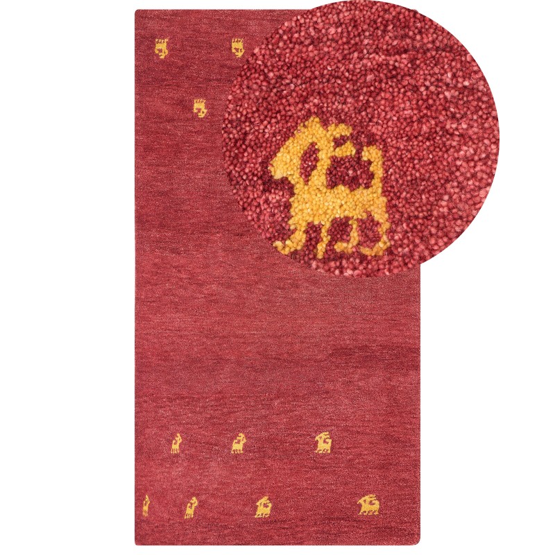 Dywan wełniany gabbeh 80 x 150 cm czerwony YARALI Dywan wełniany gabbeh 80 x 150 cm czerwony YARALI