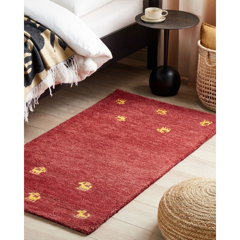 Dywan wełniany gabbeh 80 x 150 cm czerwony YARALI Dywan wełniany gabbeh 80 x 150 cm czerwony YARALI
