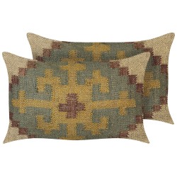 Zestaw 2 poduszek dekoracyjnych SARON Juta 30 x 50 cm Zielony Wzór orientalny